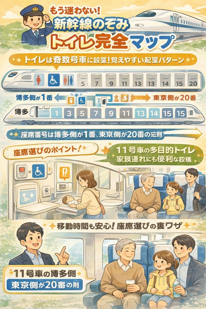 のぞみ16両編成のトイレ配置から座席選びのコツまで