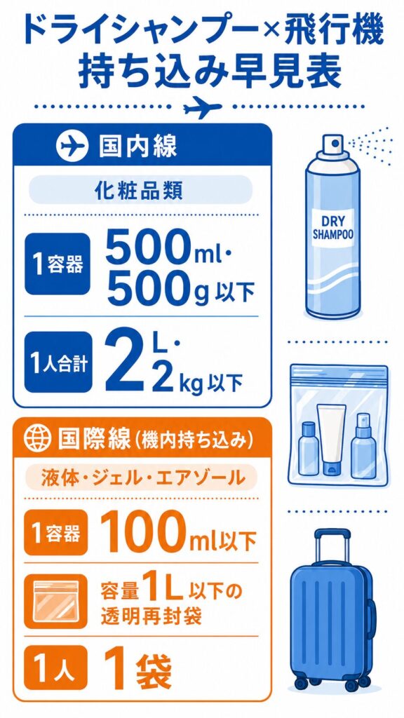 ドライシャンプー飛行機持ち込み早見表