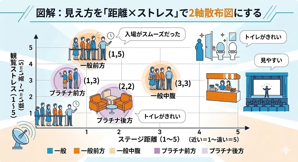 見え方を「距離×ストレス」で2軸散布図にする