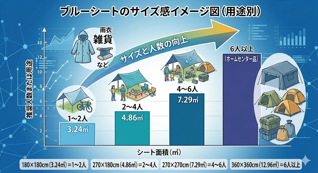 ブルーシートのサイズ感イメージ図