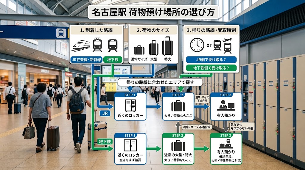 名古屋駅で荷物を預ける場所の選び方