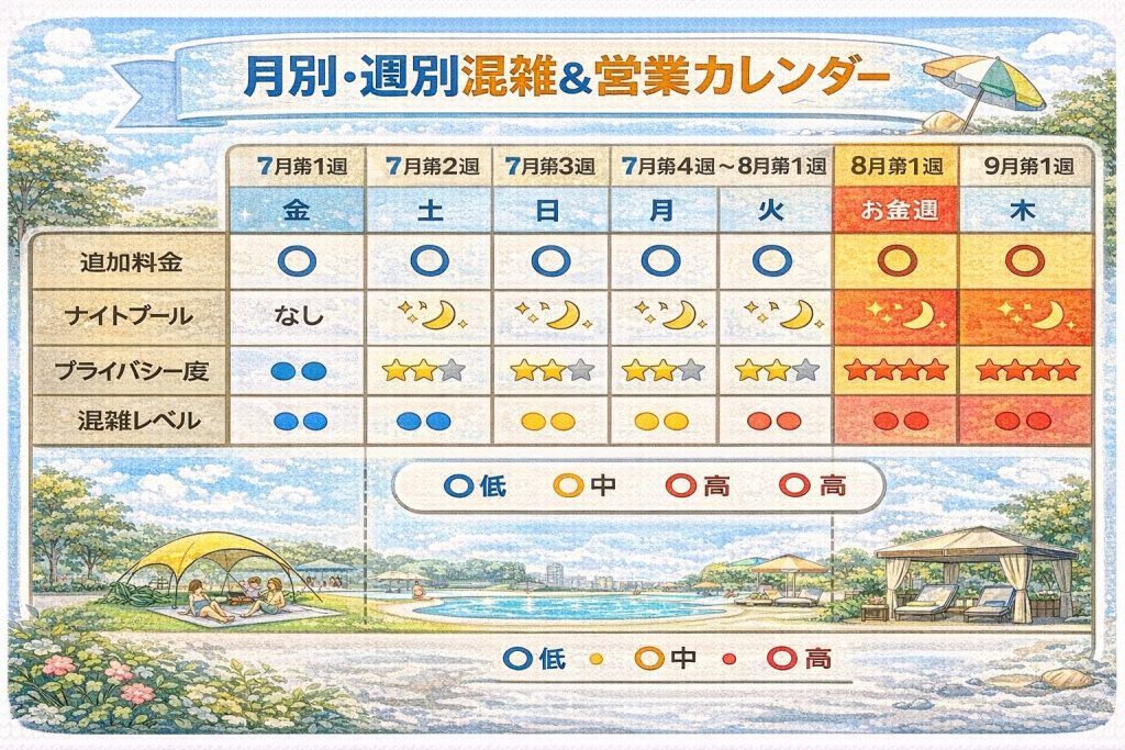 夏のプール営業と混雑カレンダー